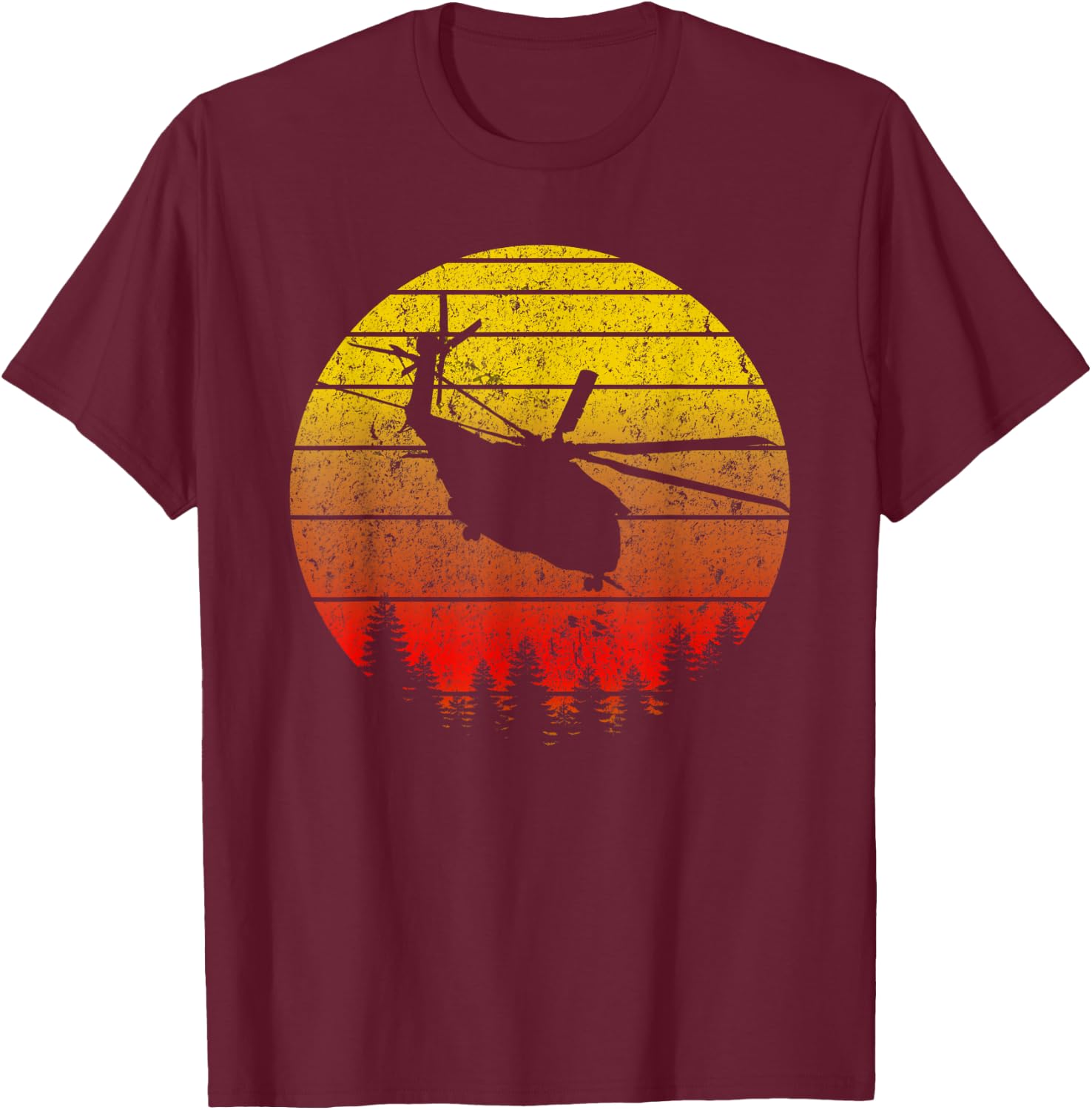 CH-53K King Stallion Helicopter Sunrise Vintage Retro Design T-Shirt - T-Shirt | Maroon
