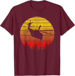 CH-53K King Stallion Helicopter Sunrise Vintage Retro Design T-Shirt - T-Shirt | Maroon