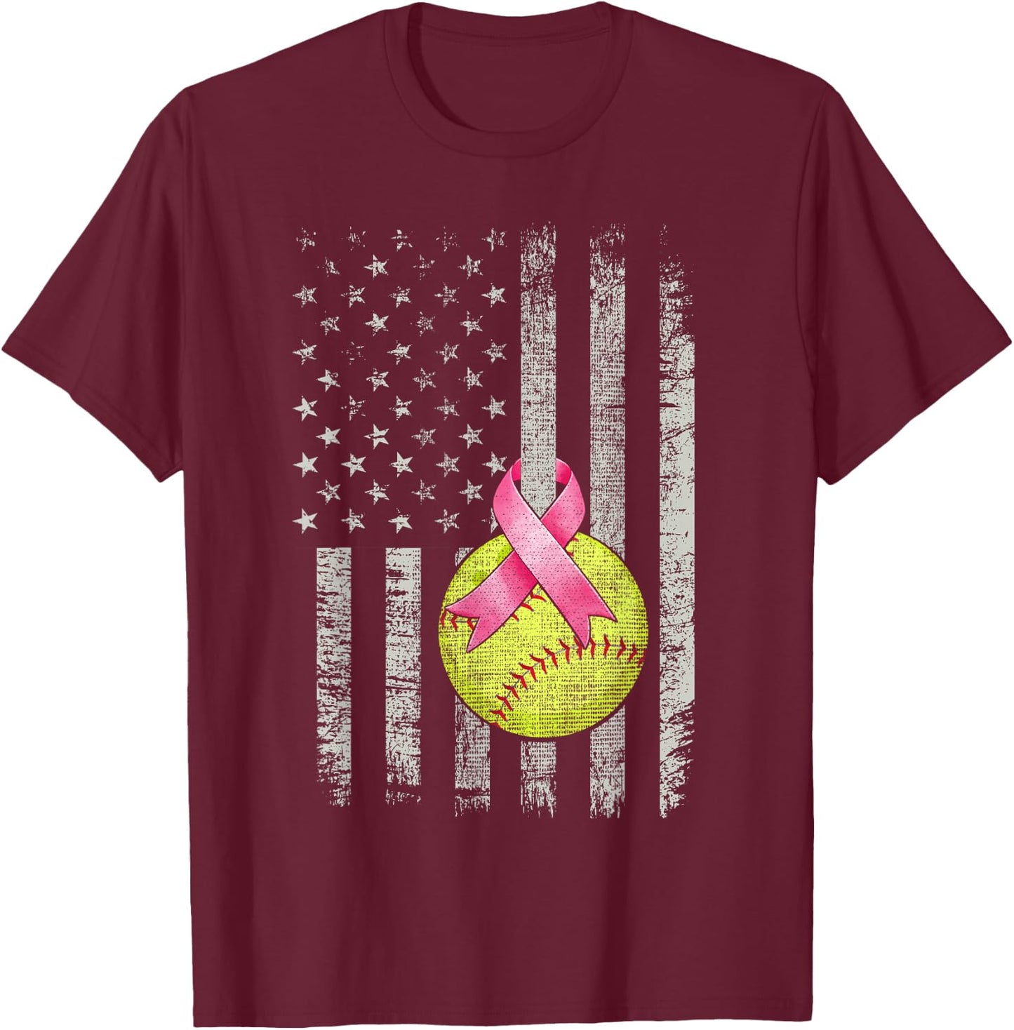 Softball Wear Pink Ribbon Breast Cancer Awareness Month T-Shirt - T-Shirt | Maroon