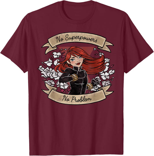Marvel Black Widow No Superpowers No Problem Portrait T-Shirt - T-Shirt | Maroon