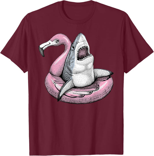 Hello Summer Matching Family Flamingo Pool Shark Beach T-Shirt - T-Shirt | Maroon