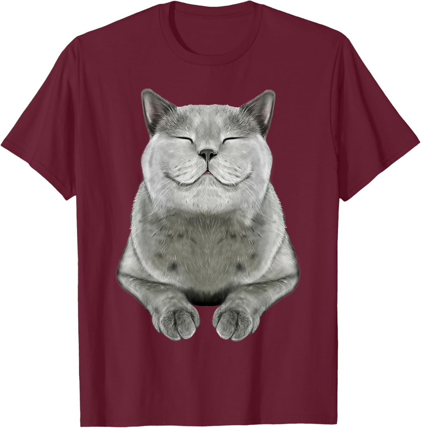 Grey Cat Smile Eager Face Cats Shirt Gifts T-Shirt - T-Shirt | Maroon