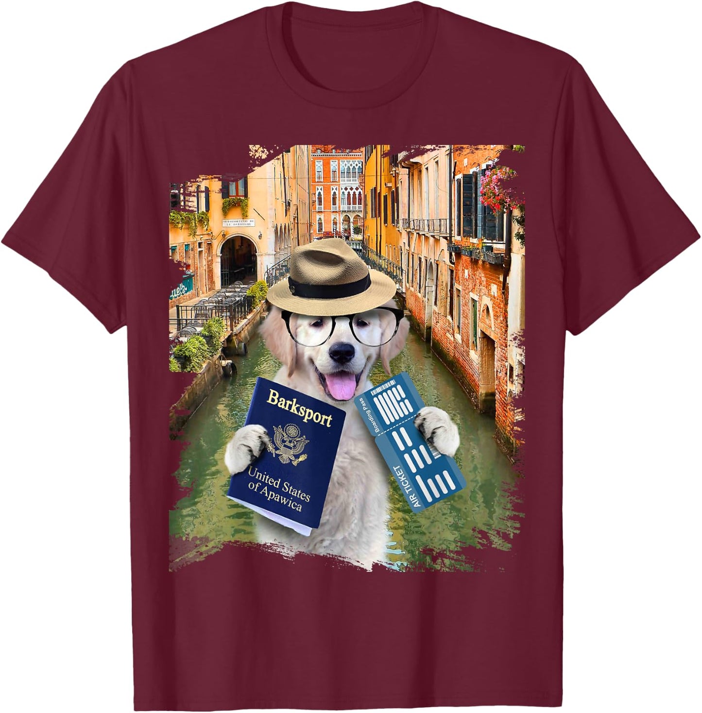 Golden Retriever Dog Tourist In Venice Italy Funny Women Kids T-Shirt - T-Shirt | Maroon