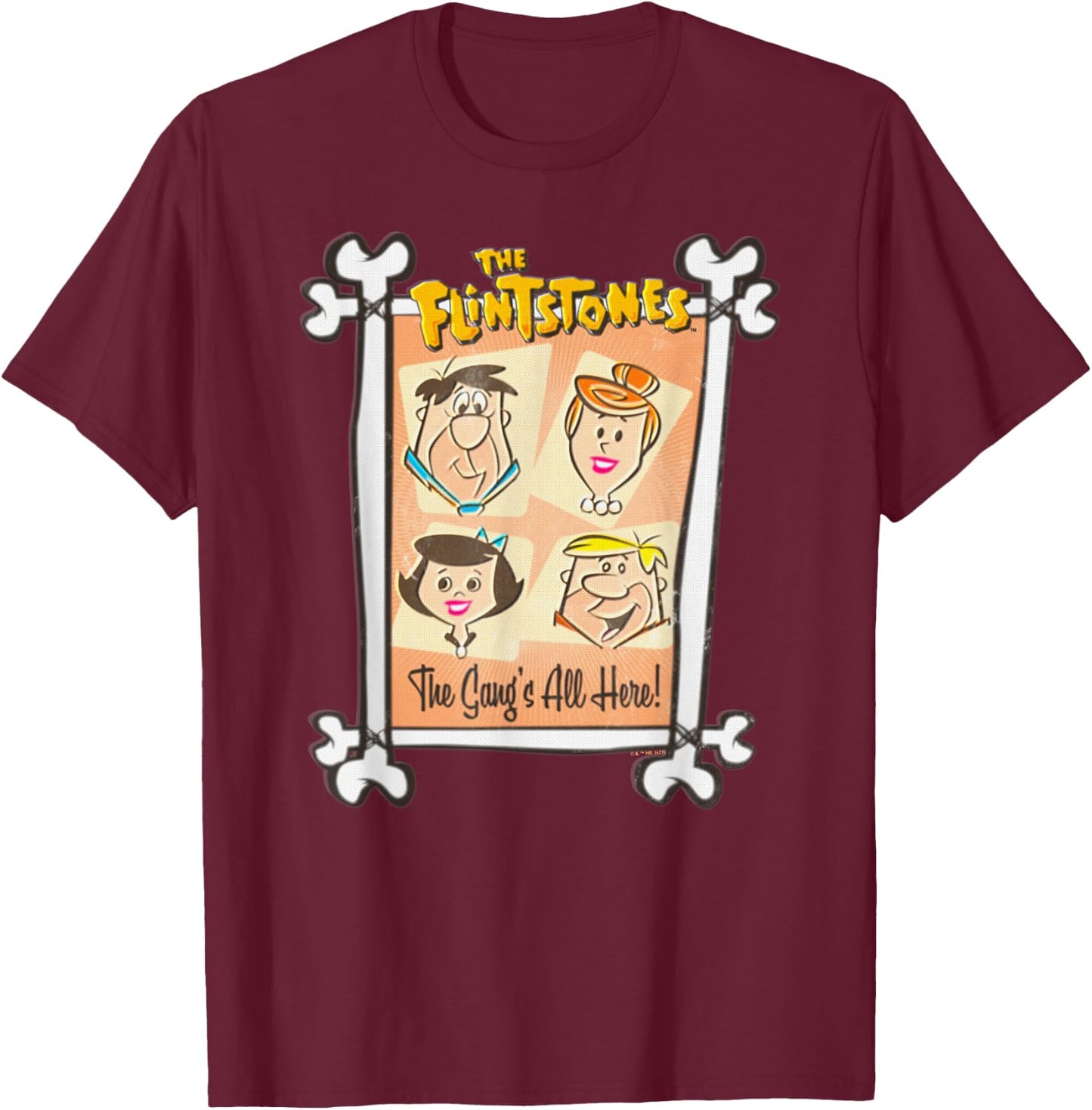The Flintstones Fred Wilma The Gang's All Here T-Shirt - T-Shirt | Maroon