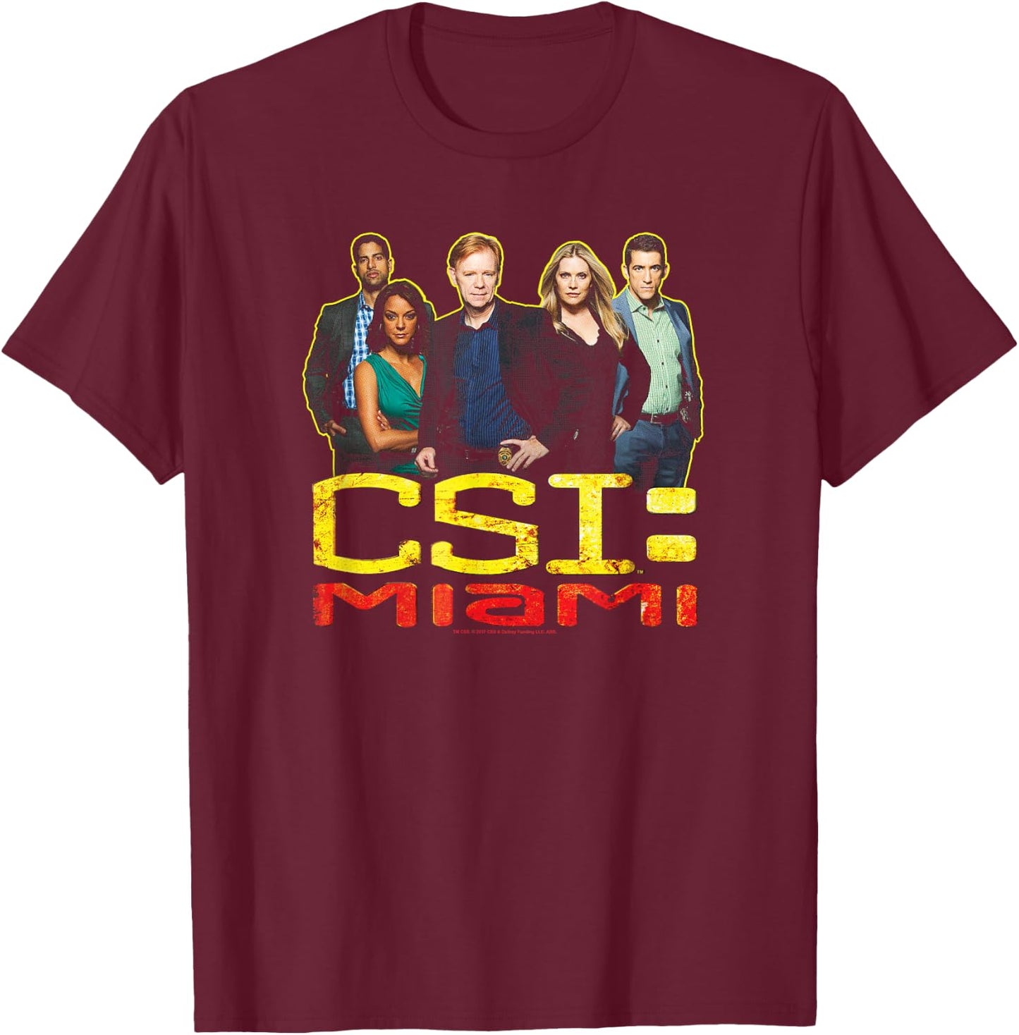 CSI: Miami The Cast In Black T-Shirt - T-Shirt | Maroon