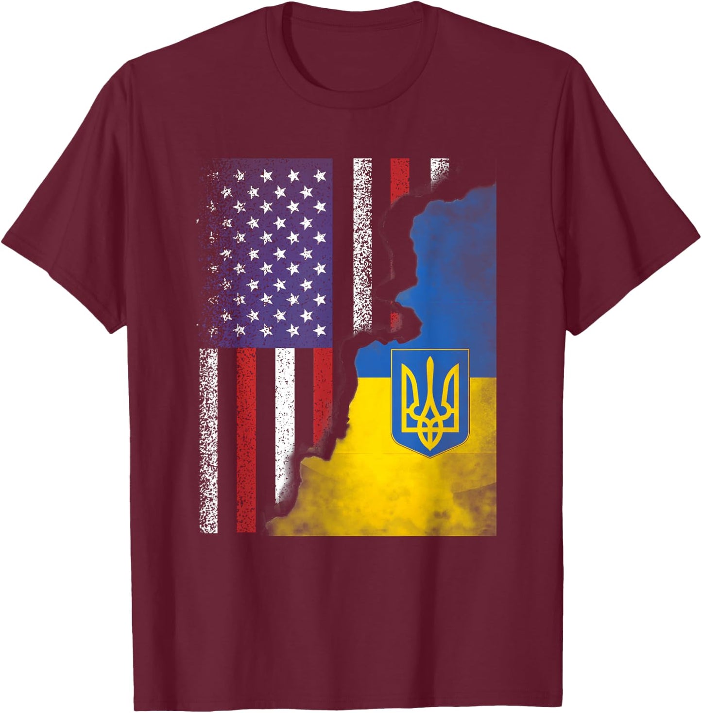 Ukrainian American Flag Ukraine USA America Roots T-Shirt - T-Shirt | Maroon