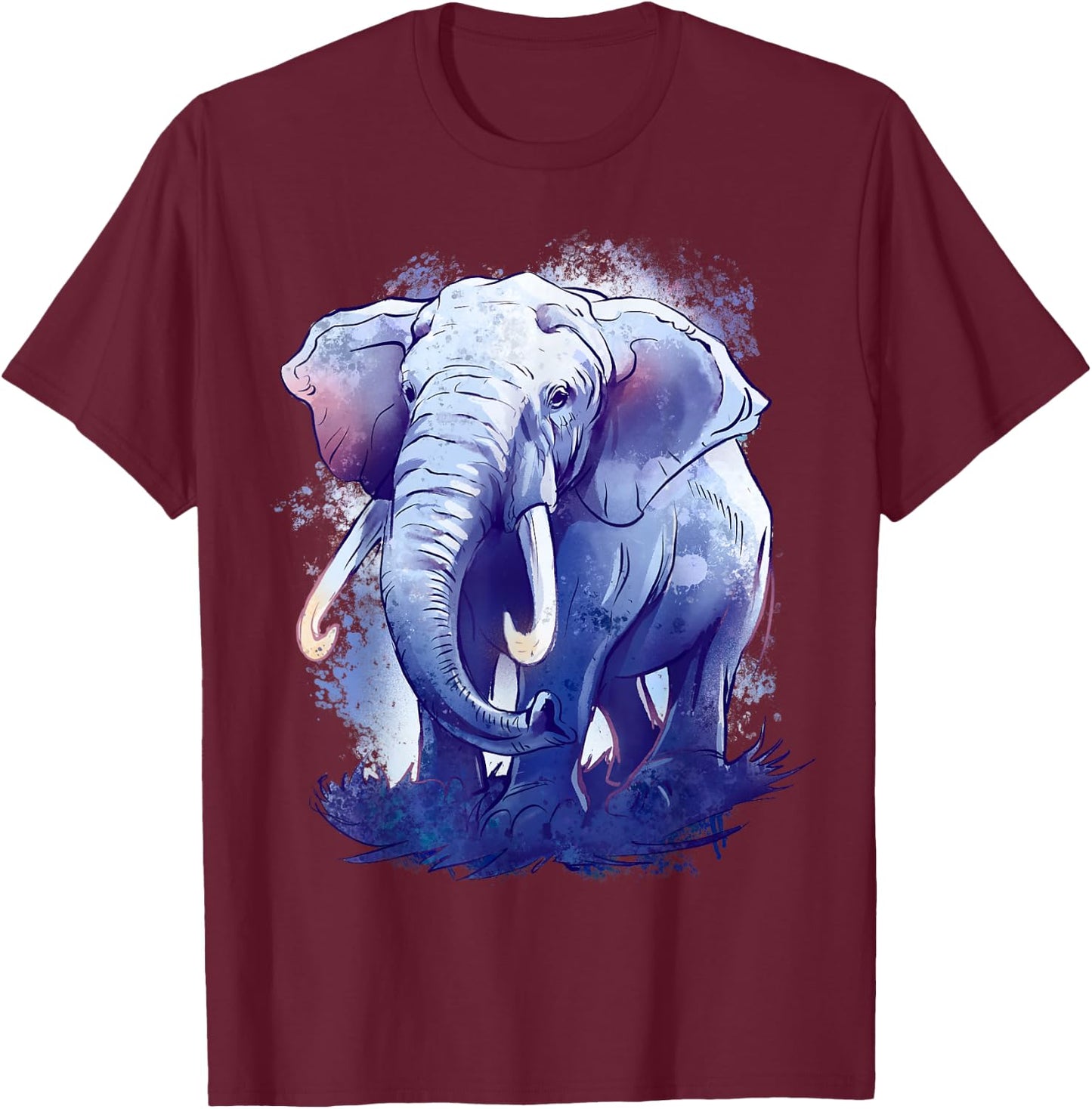 Elephant Animal Art Colourful Animal Lovers Elephant T-Shirt - T-Shirt | Maroon