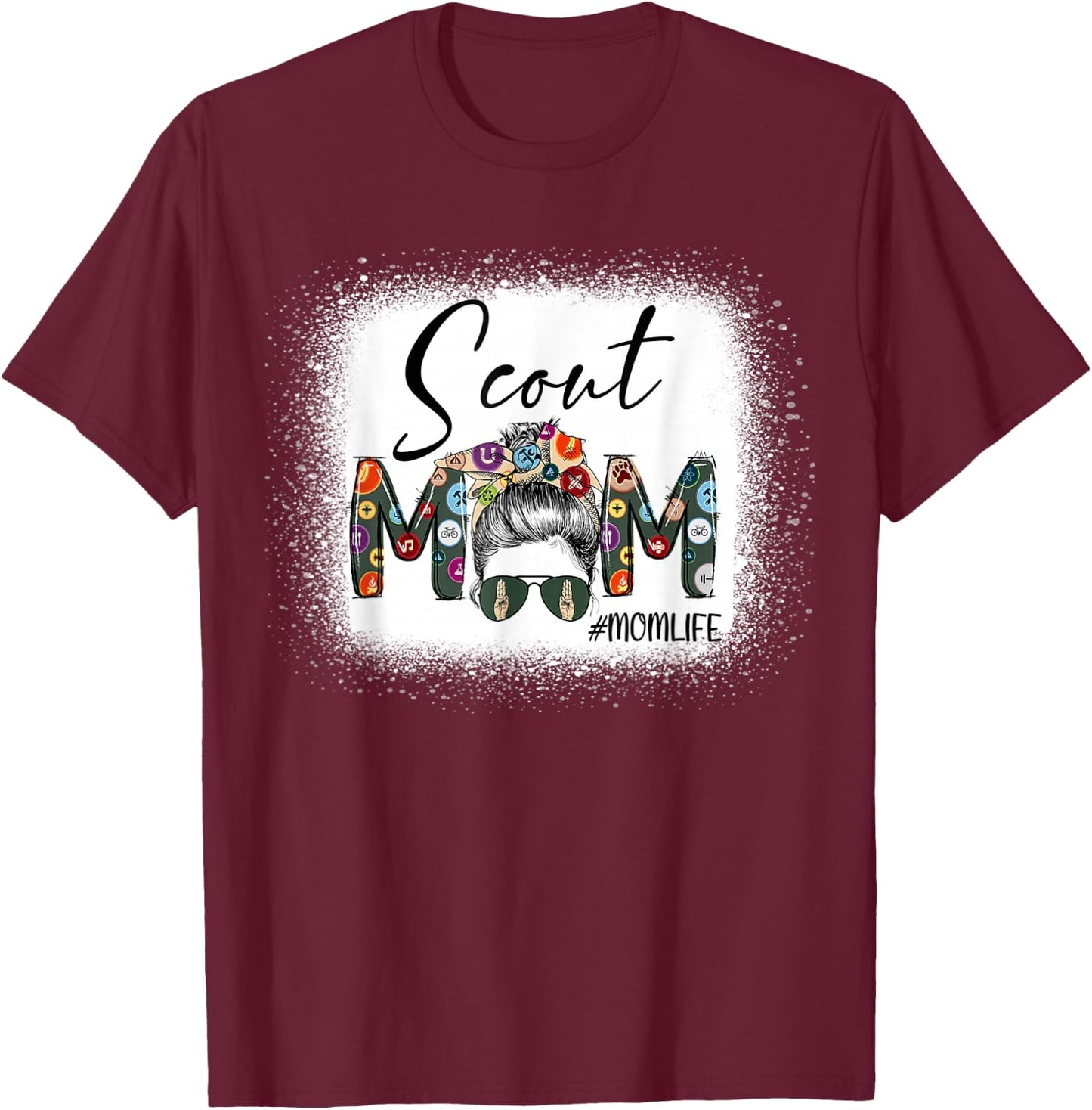 Scouting Scout Mom Life Messy Bun Hair Bleached Mother's Day T-Shirt - T-Shirt | Maroon