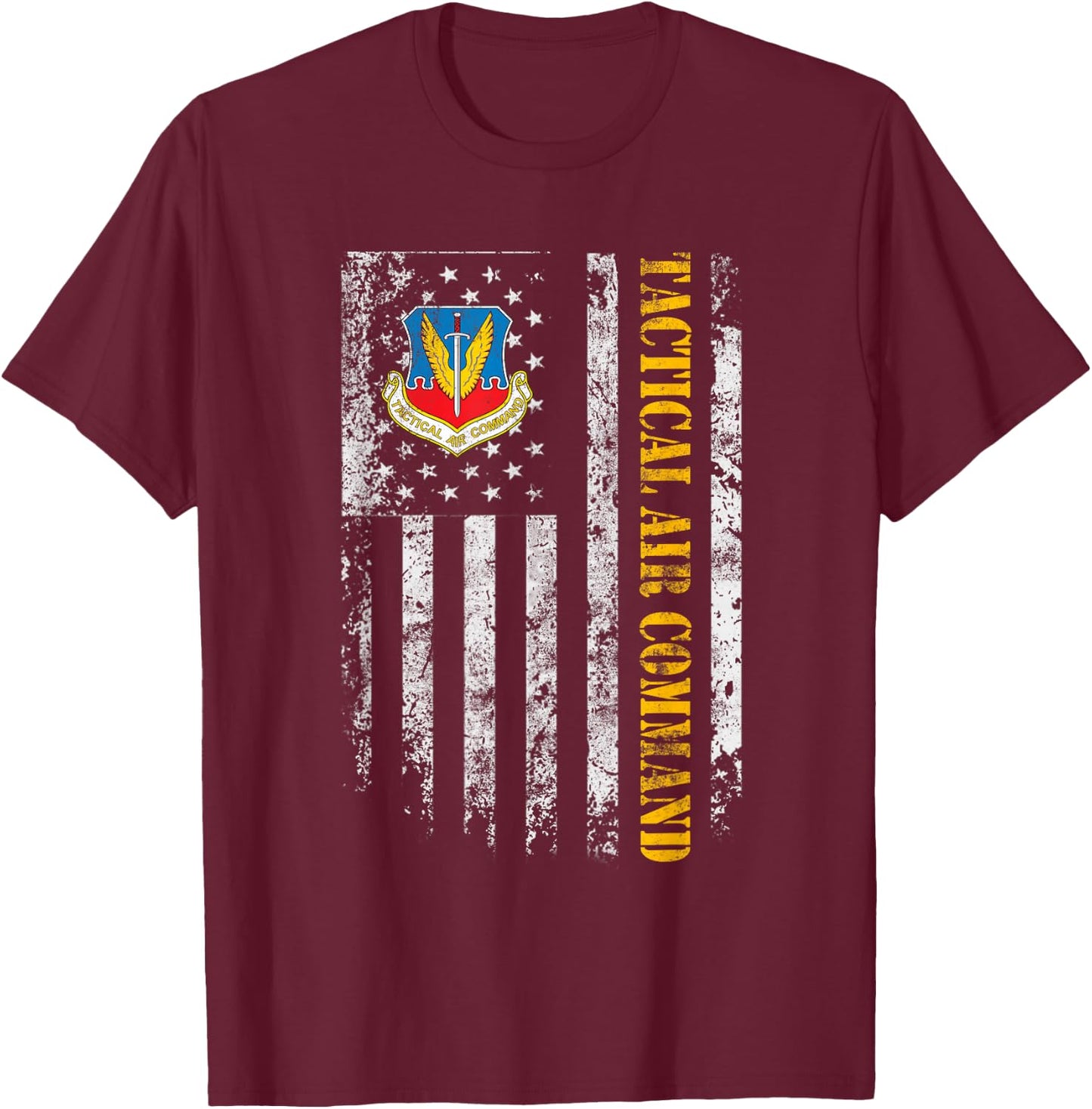 Proud Air Force Tactical Air Command Veteran Vintage US Flag T-Shirt - T-Shirt | Maroon