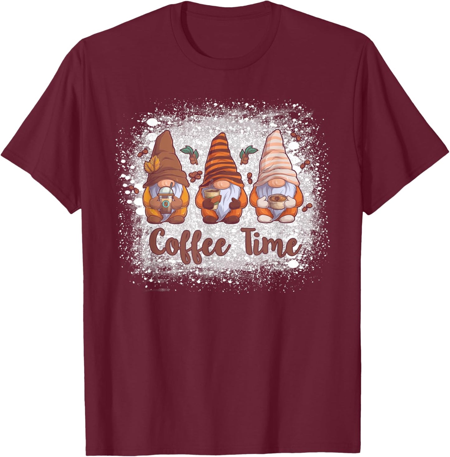 Cute Gnomes Coffee Time Caffeine T-Shirt - T-Shirt | Maroon