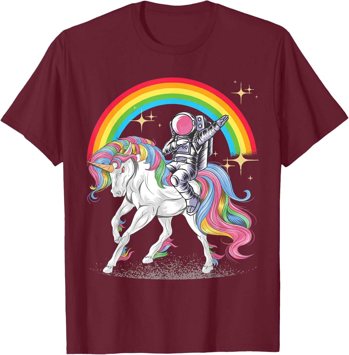 Dabbing Astronaut riding Unicorn Rainbow T-Shirt - T-Shirt | Maroon