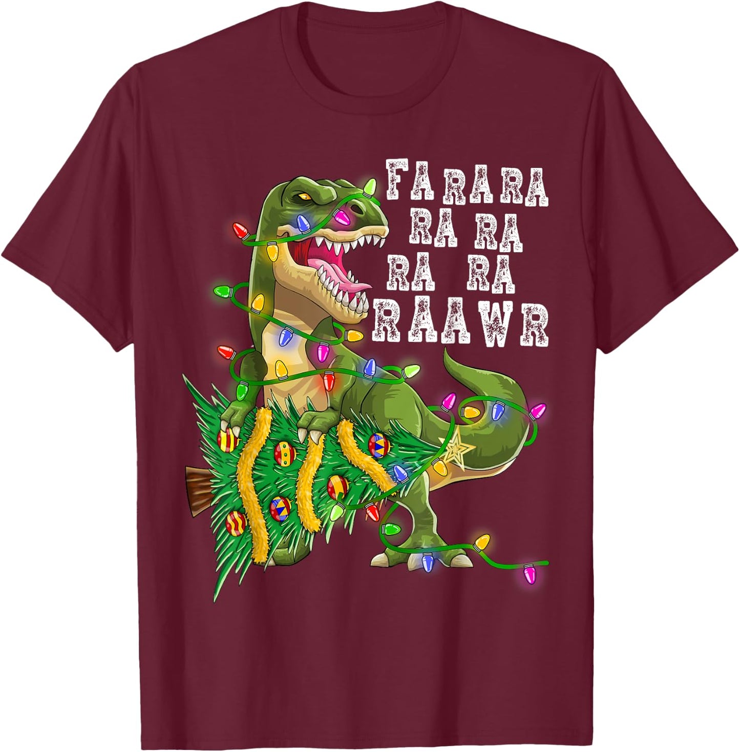 Dinosaur Christmas Fa Ra Rawr Tree Rex Boys Xmas Gift T-Shirt - T-Shirt | Maroon