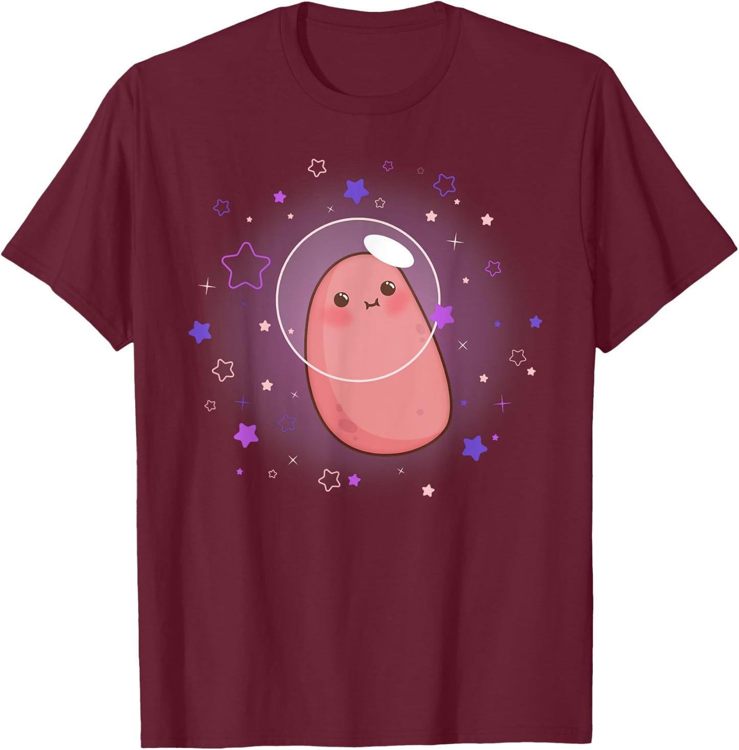 Funny Astronaut in Star Galaxy - Cute Kawaii Potato T-Shirt - T-Shirt | Maroon