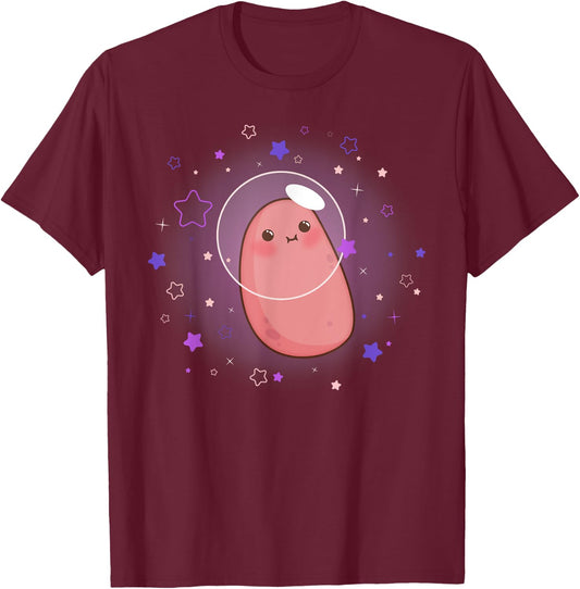 Funny Astronaut in Star Galaxy - Cute Kawaii Potato T-Shirt - T-Shirt | Maroon