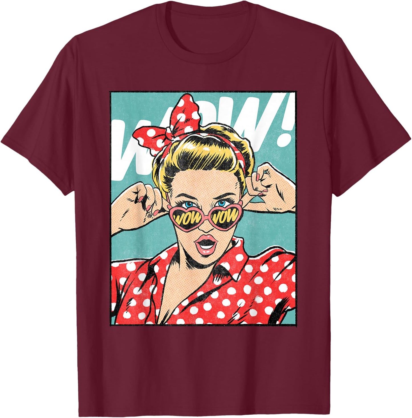 Wow Surprise Face Pop Art Comic Book Popular Culture Artist T-Shirt - T-Shirt | Maroon