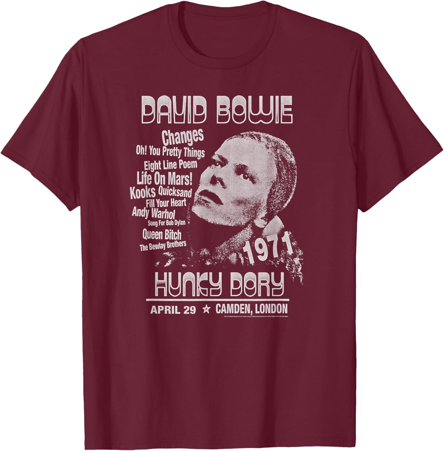 David Bowie - Hunky Dory T-Shirt - T-Shirt | Maroon