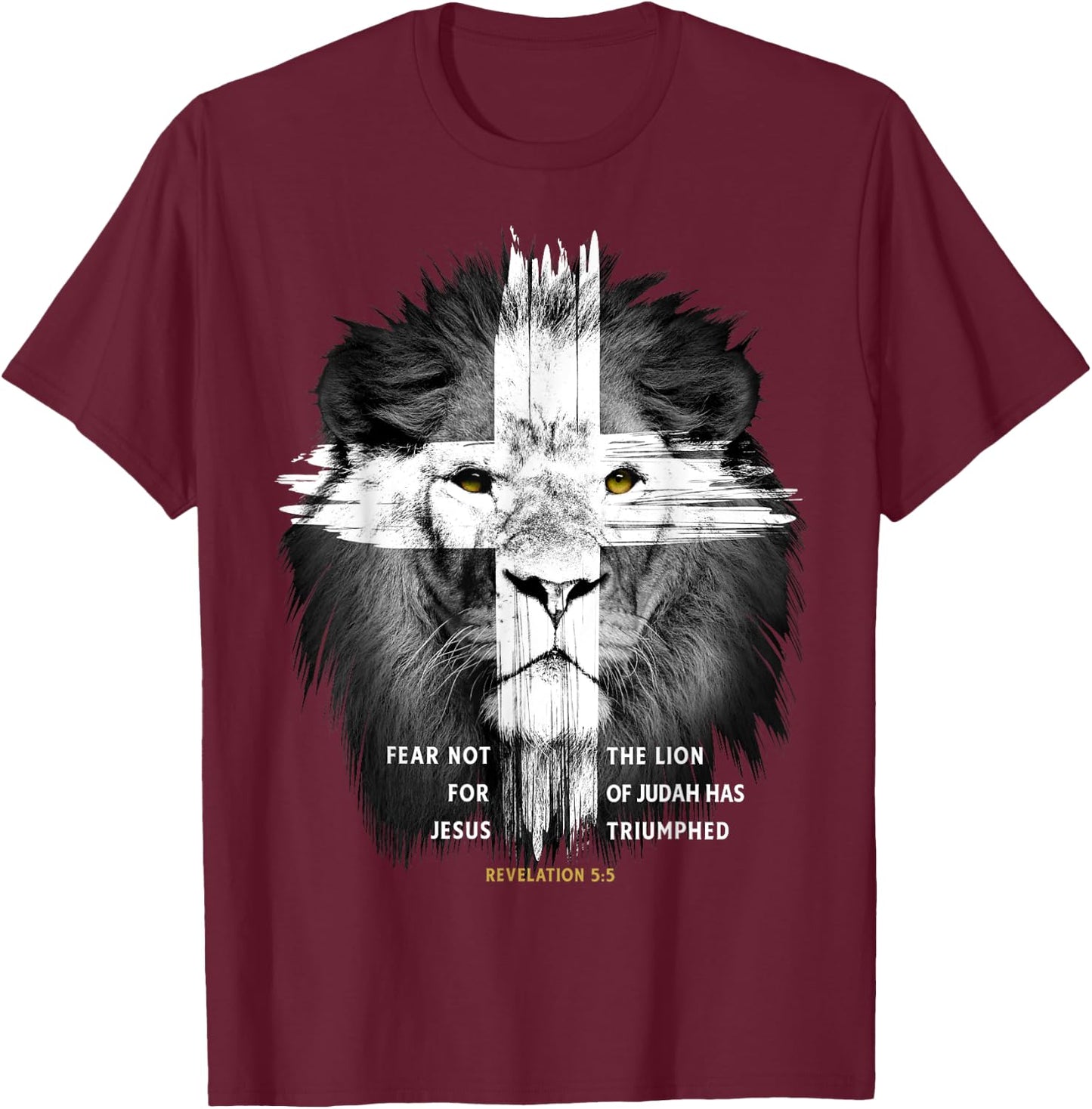 Lion Cross Jesus Christian Lord God Believer T-Shirt - T-Shirt | Maroon