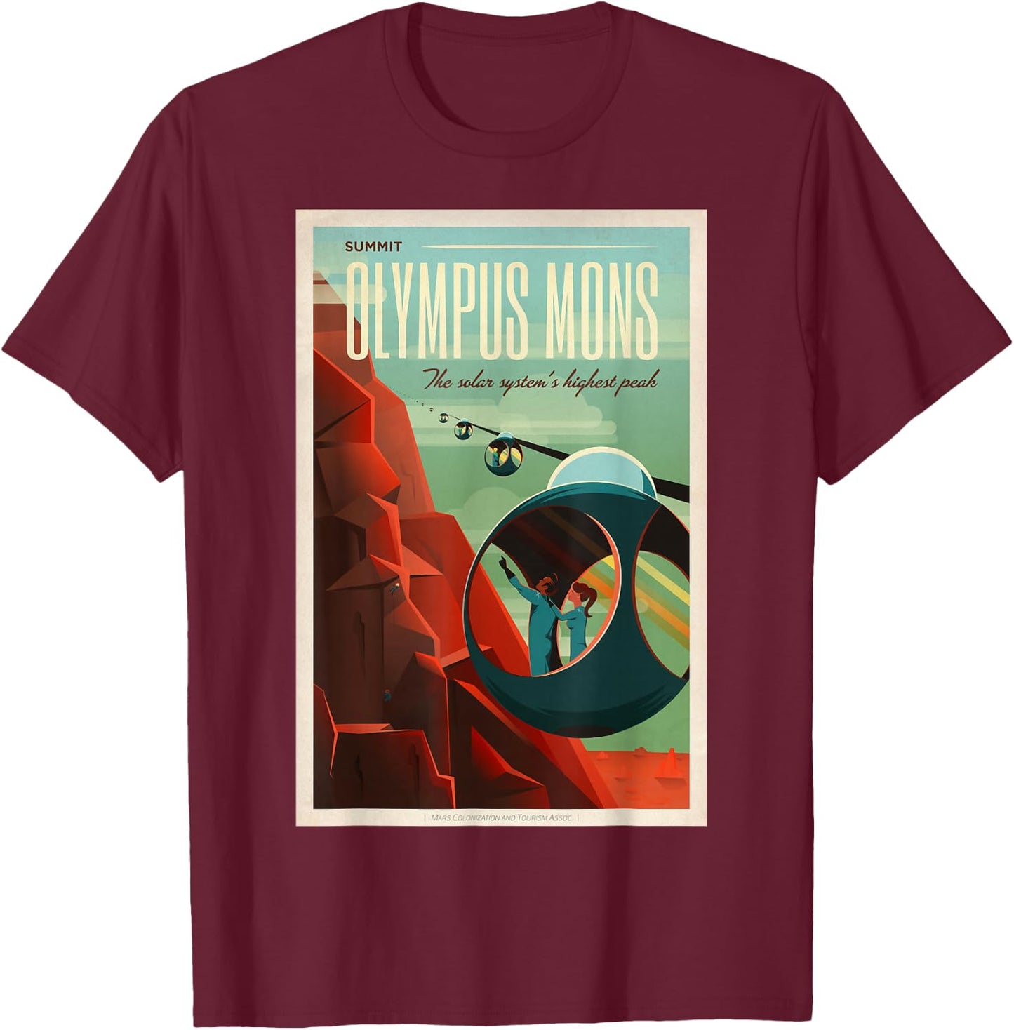 Olympus Mons Mars Colony Astronaut Exploration Retro Space T-Shirt - T-Shirt | Maroon