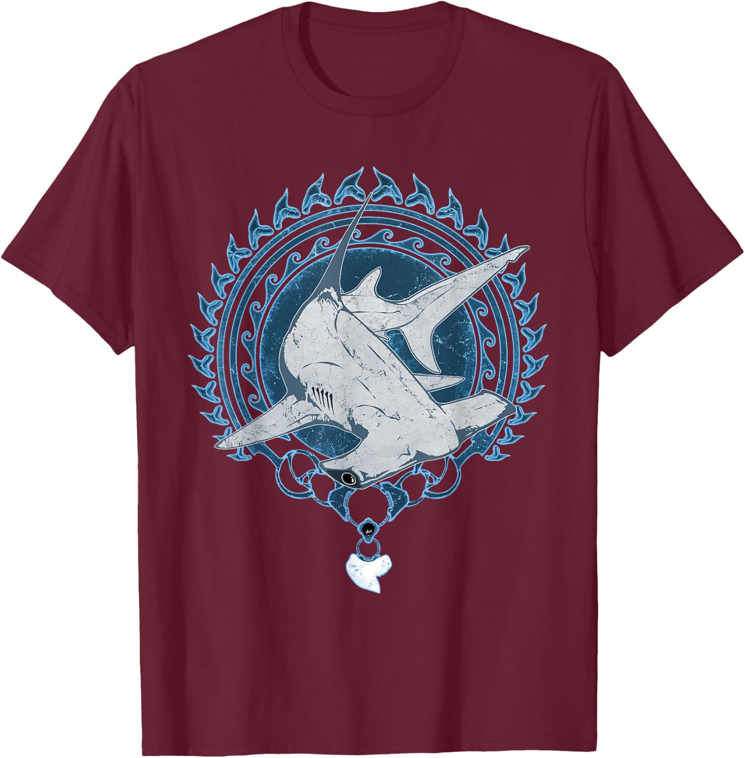 Hammerhead Shark Tooth Necklace Polynesian Tribal Tattoo T-Shirt - T-Shirt | Maroon