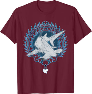 Hammerhead Shark Tooth Necklace Polynesian Tribal Tattoo T-Shirt - T-Shirt | Maroon