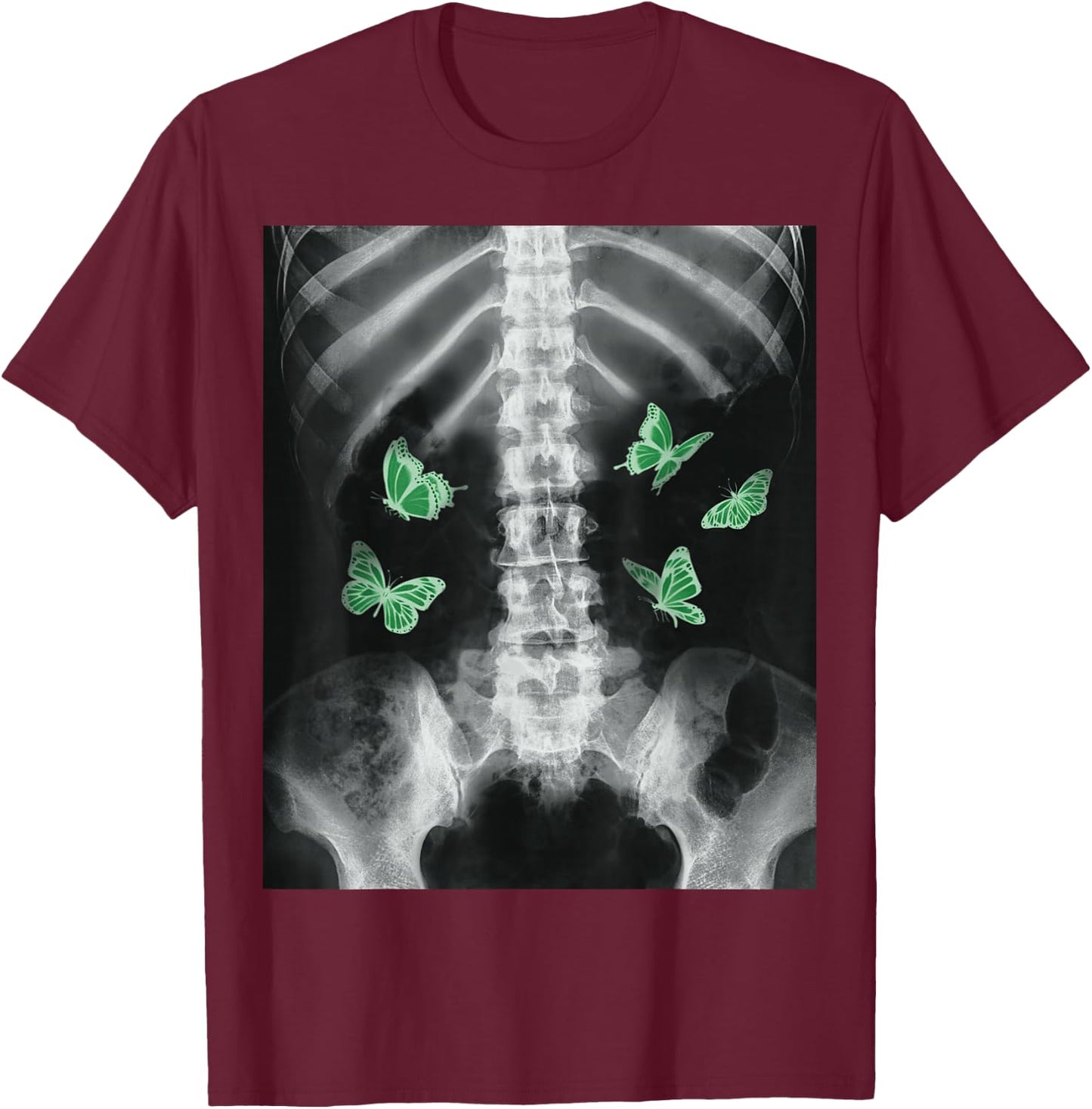 Egirl Xray Skeleton Green Butterfly Harajuku Dark Grunge Alt T-Shirt - T-Shirt | Maroon