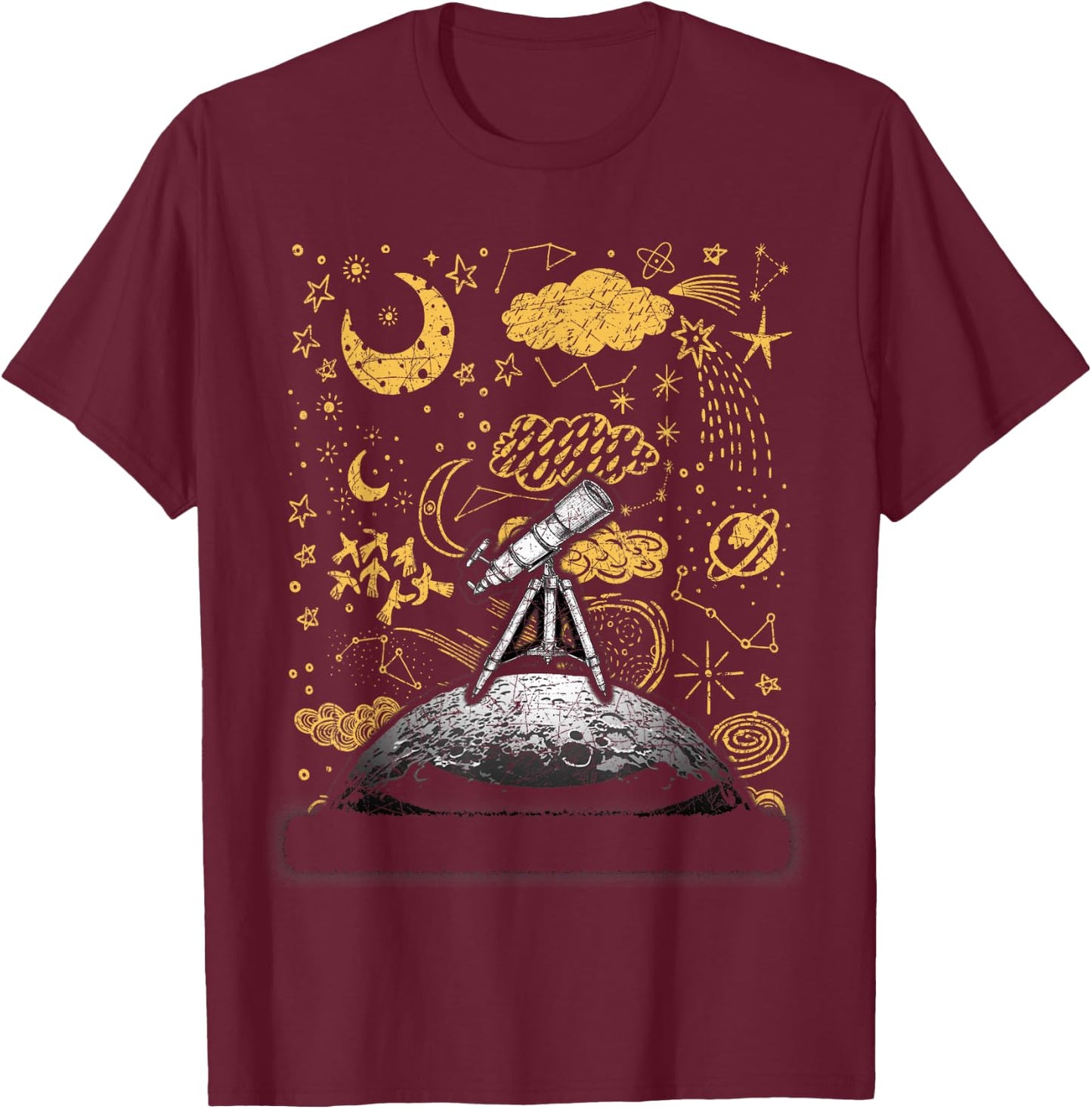 Moon Spaceship Astronomy Planets Astronaut T-Shirt - T-Shirt | Maroon