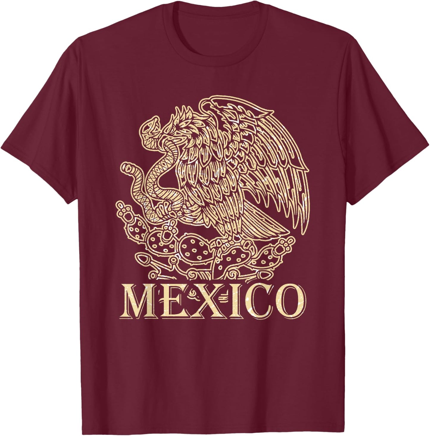 Mexico Mexican Coat Of Arms Flag Eagle Snake T-Shirt - T-Shirt | Maroon