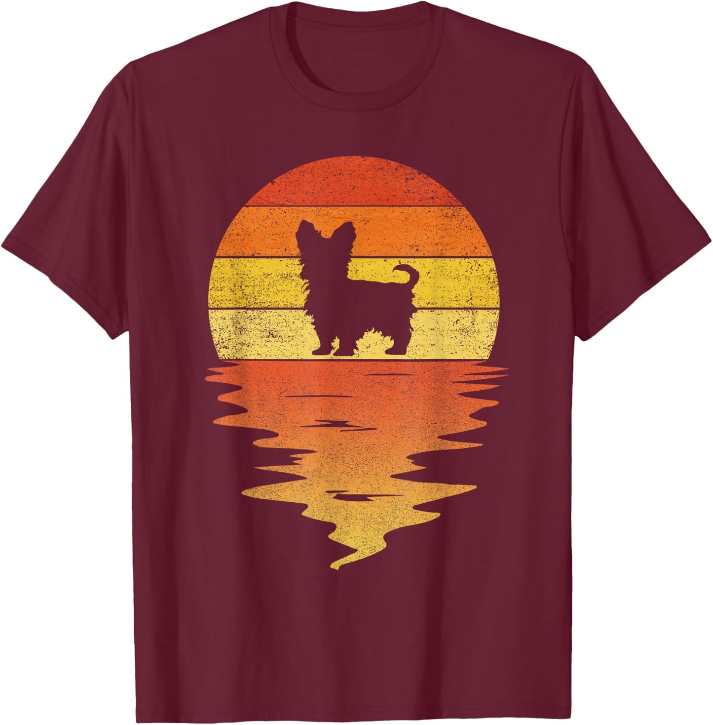 Yorkie Shirt 70s Vintage Retro Sunset Yorkie T-Shirt - T-Shirt | Maroon