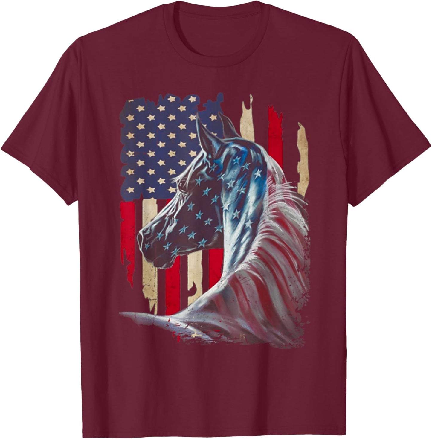 Horses America Flag 4th of July Independence day Women Men T-Shirt - T-Shirt | Maroon