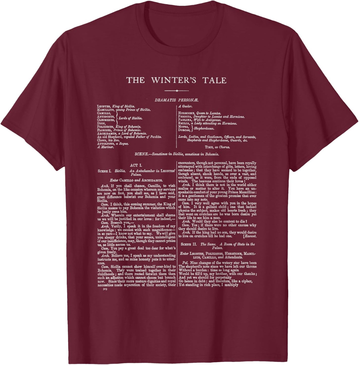 The Winter's Tale William Shakespeare First Page T-Shirt - T-Shirt | Maroon