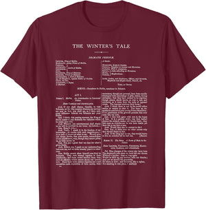 The Winter's Tale William Shakespeare First Page T-Shirt - T-Shirt | Maroon