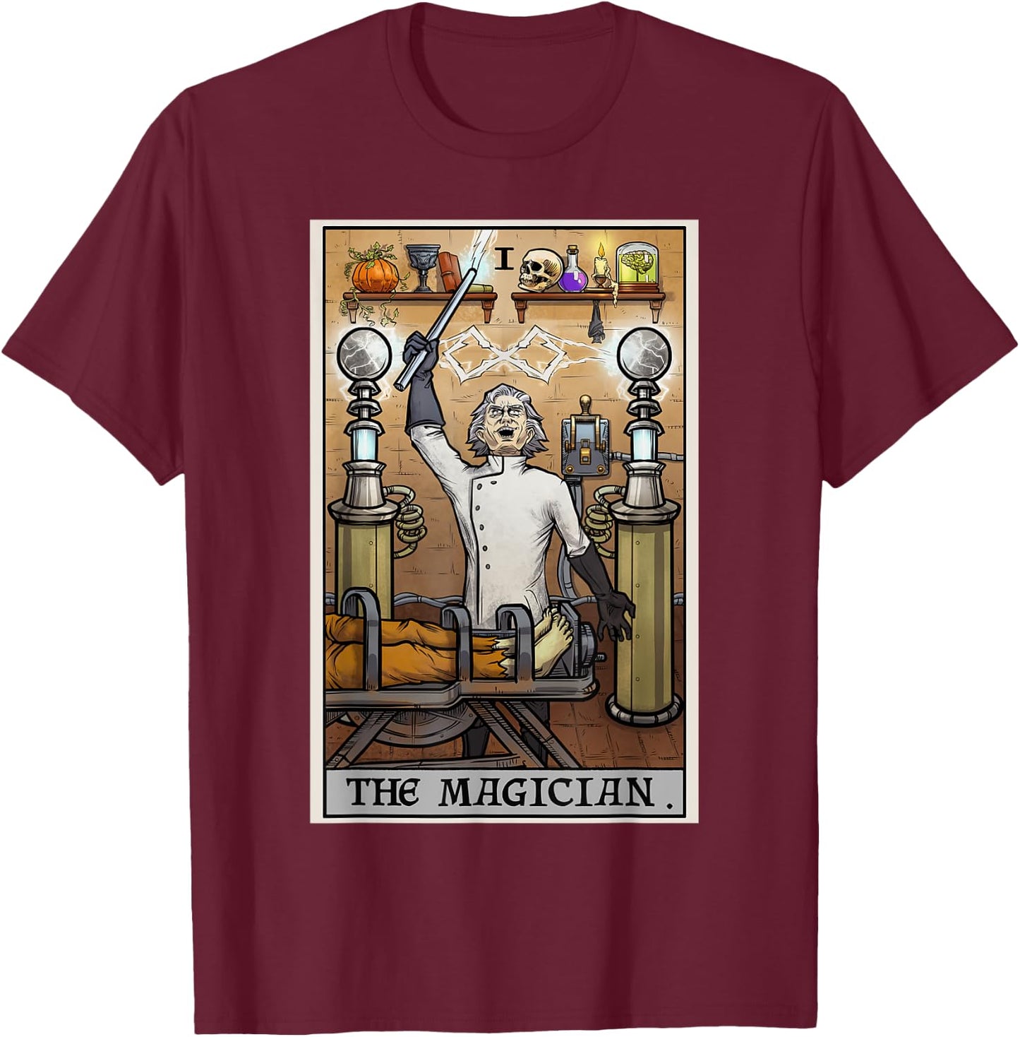 The Magician Tarot Card Halloween Mad Scientist Horror Goth T-Shirt - T-Shirt | Maroon