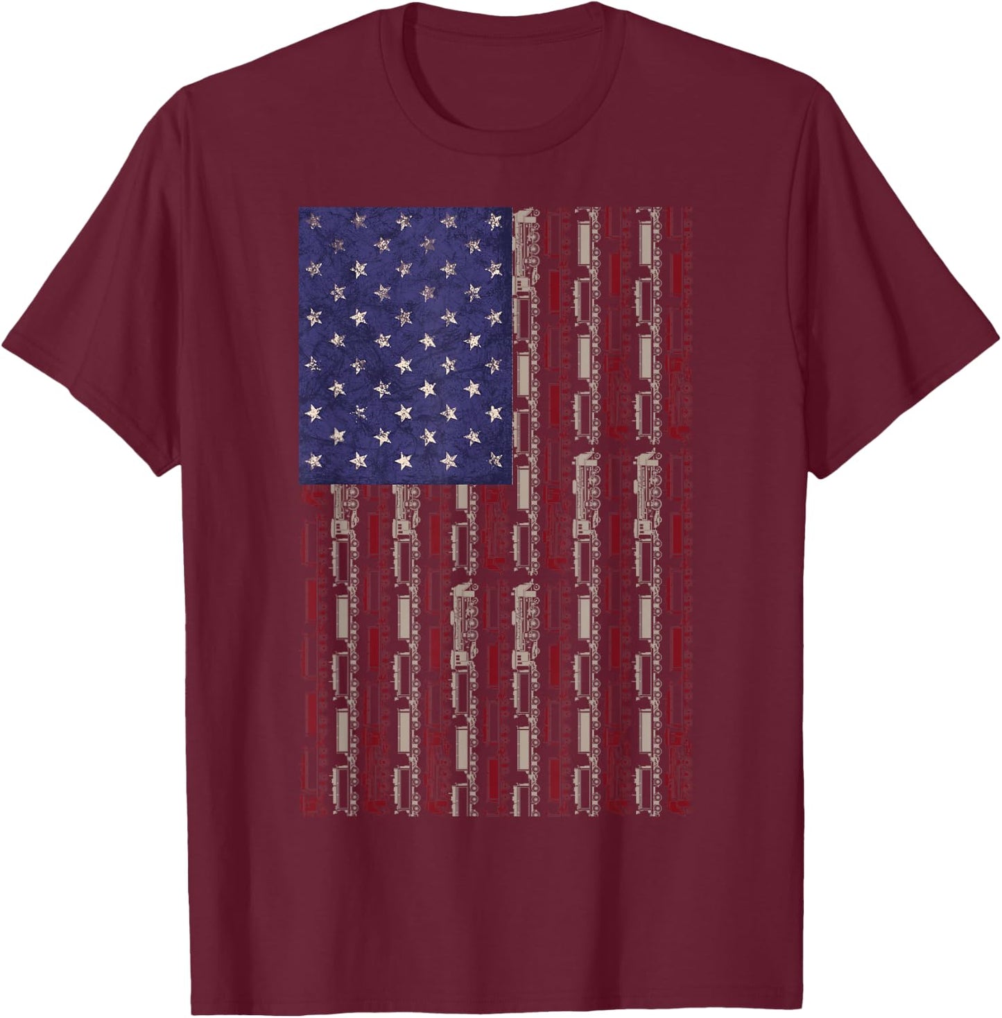 American Flag Railroad Train 4th of July Engine Driver T-Shirt - T-Shirt | Maroon