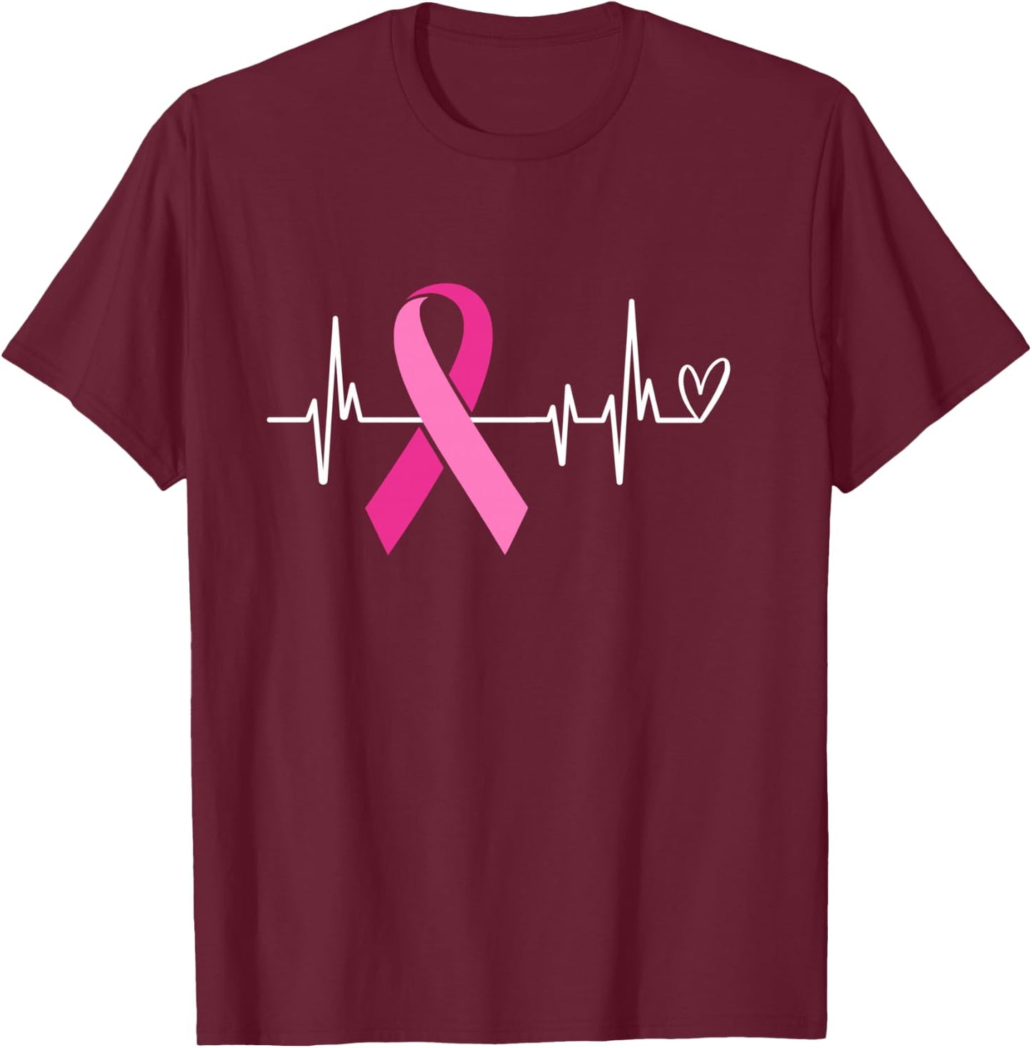 Pink Ribbon Heartbeat Breast Cancer Awareness T-Shirt - T-Shirt | Maroon