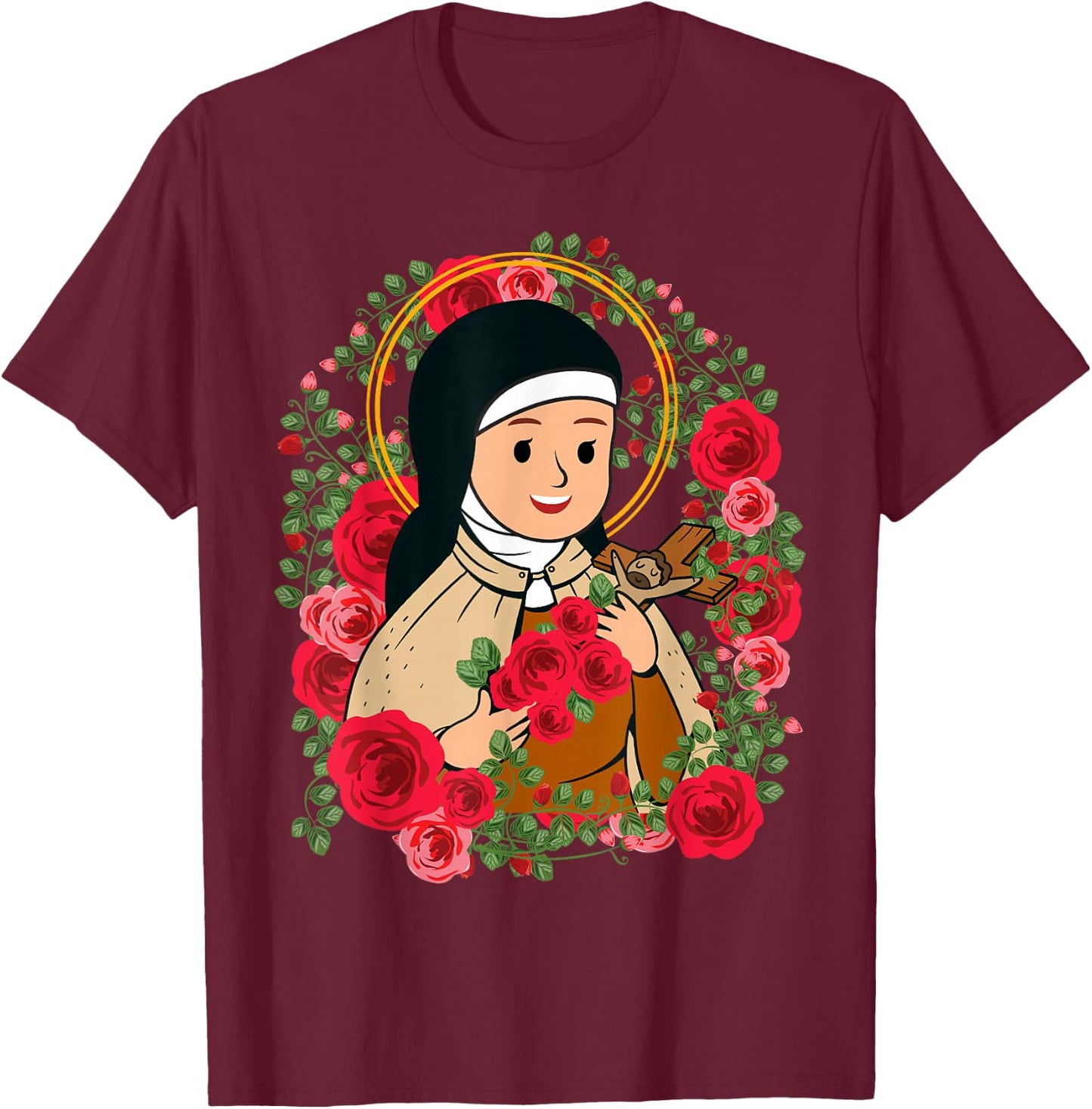 St Therese of Lisieux Kids Little Flower Rose Catholic Saint T-Shirt - T-Shirt | Maroon