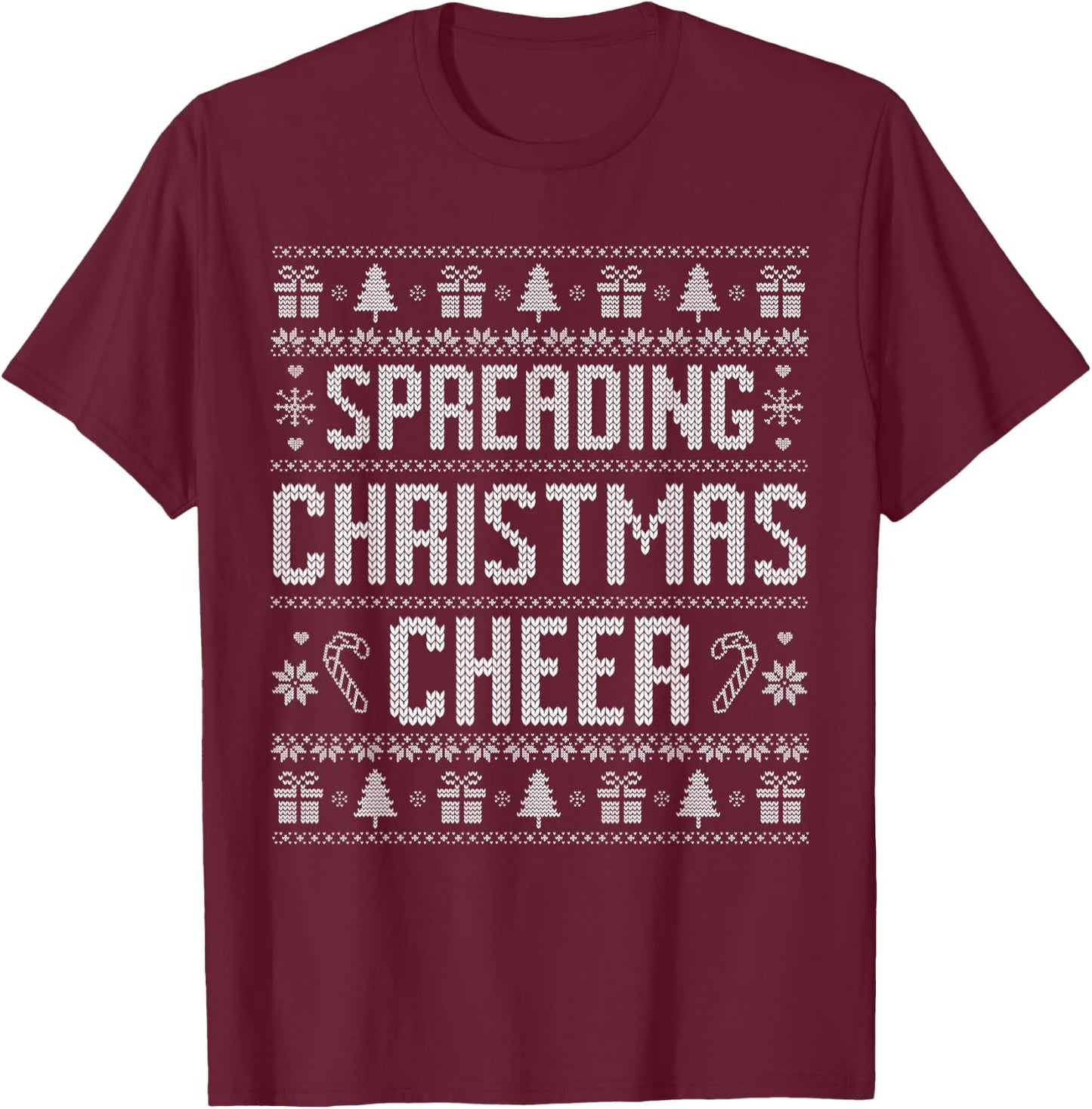 Funny Spreading Christmas Cheer Couples Ugly Sweater Pjs T-Shirt - T-Shirt | Maroon