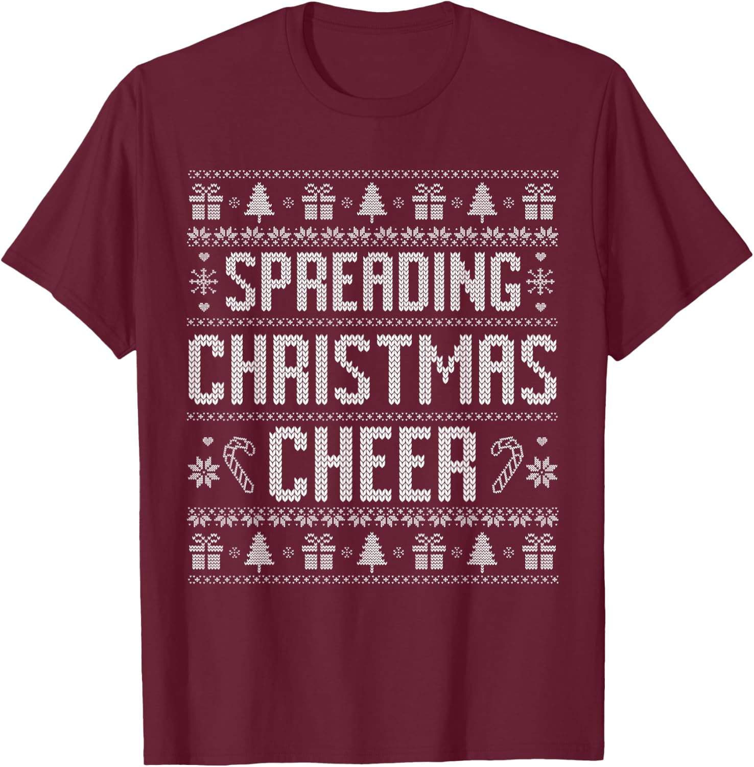 Funny Spreading Christmas Cheer Couples Ugly Sweater Pjs T-Shirt - T-Shirt | Maroon