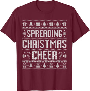Funny Spreading Christmas Cheer Couples Ugly Sweater Pjs T-Shirt - T-Shirt | Maroon