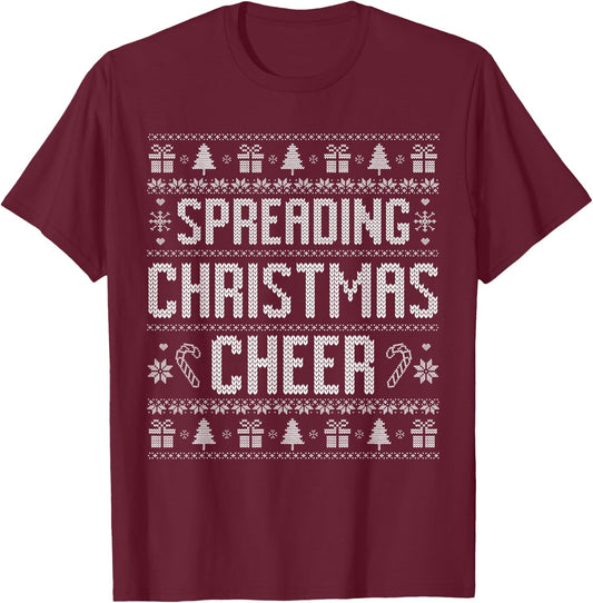 Funny Spreading Christmas Cheer Couples Ugly Sweater Pjs T-Shirt - T-Shirt | Maroon