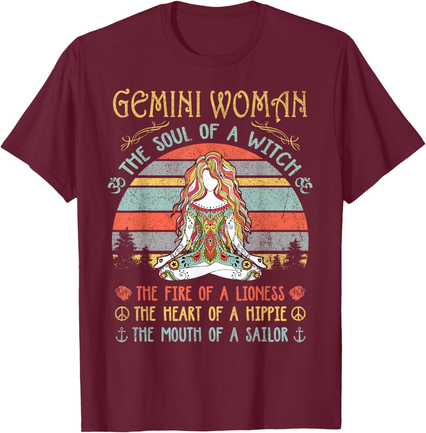 Gemini Woman The Soul Of A Witch Vintage Birthday T-Shirt - T-Shirt | Maroon