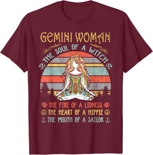 Gemini Woman The Soul Of A Witch Vintage Birthday T-Shirt - T-Shirt | Maroon