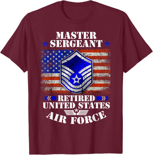 Master Sergeant Retired United States Air Force USA Flag T-Shirt - T-Shirt | Maroon