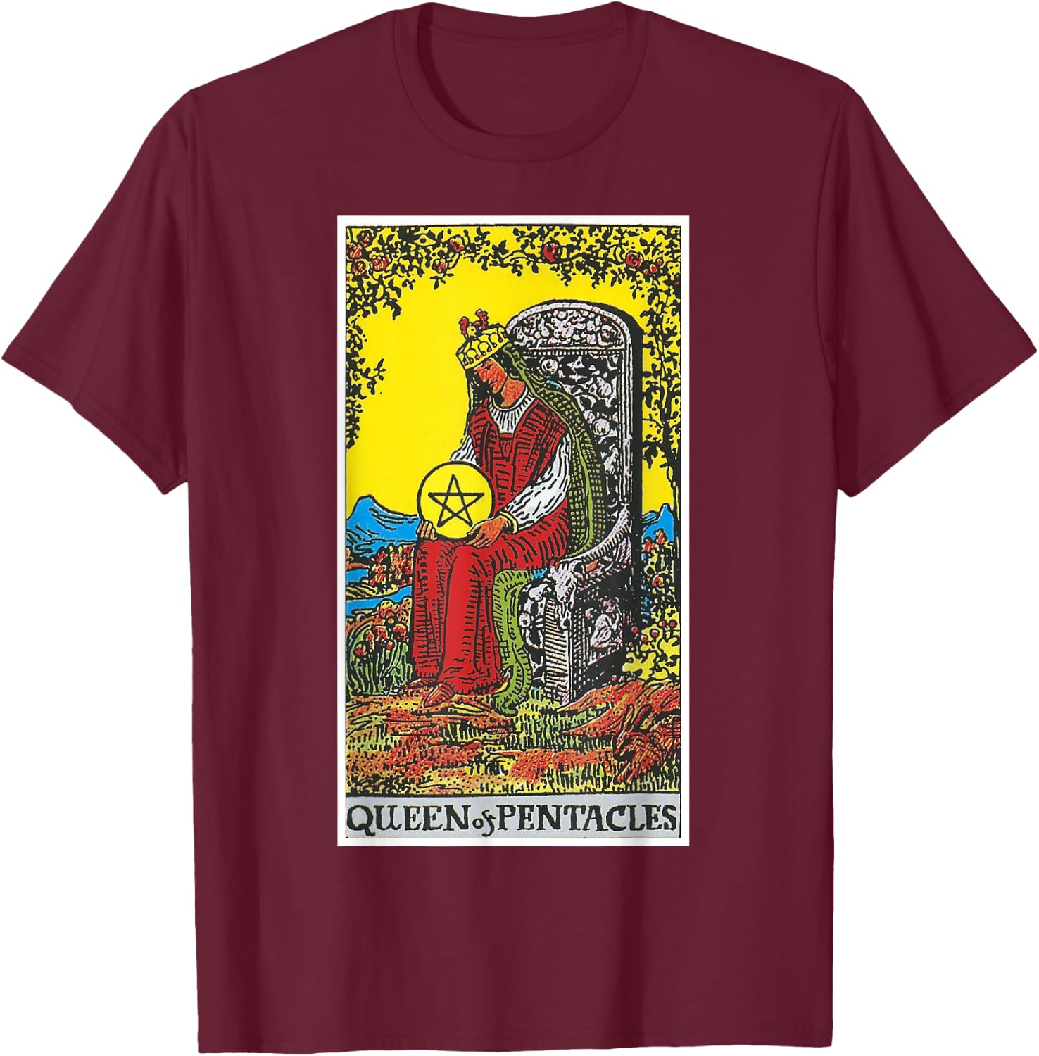 Queen Of Pentacles Tarot Card Occult Belief Divination Magic T-Shirt - T-Shirt | Maroon