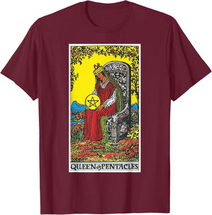 Queen Of Pentacles Tarot Card Occult Belief Divination Magic T-Shirt - T-Shirt | Maroon
