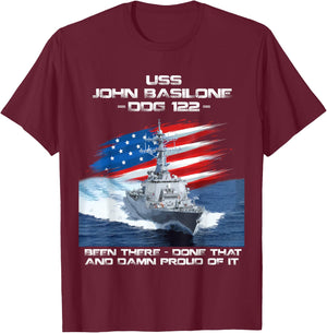 USS John Basilone DDG-122 Destroyer Ship USA Flag Veteran T-Shirt - T-Shirt | Maroon