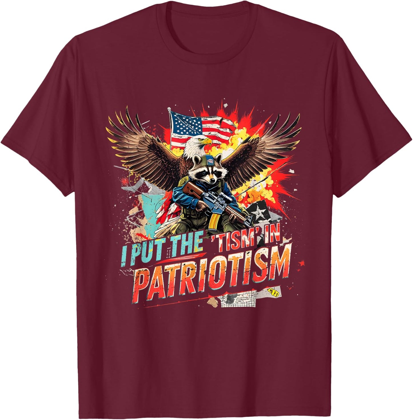 Funny I Put The Tism in Patriotism Tactical Animal Apparel T-Shirt - T-Shirt | Maroon