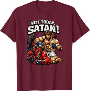 Jesus vs Devil, cage Fight, Jesus Christ T-Shirt - T-Shirt | Maroon