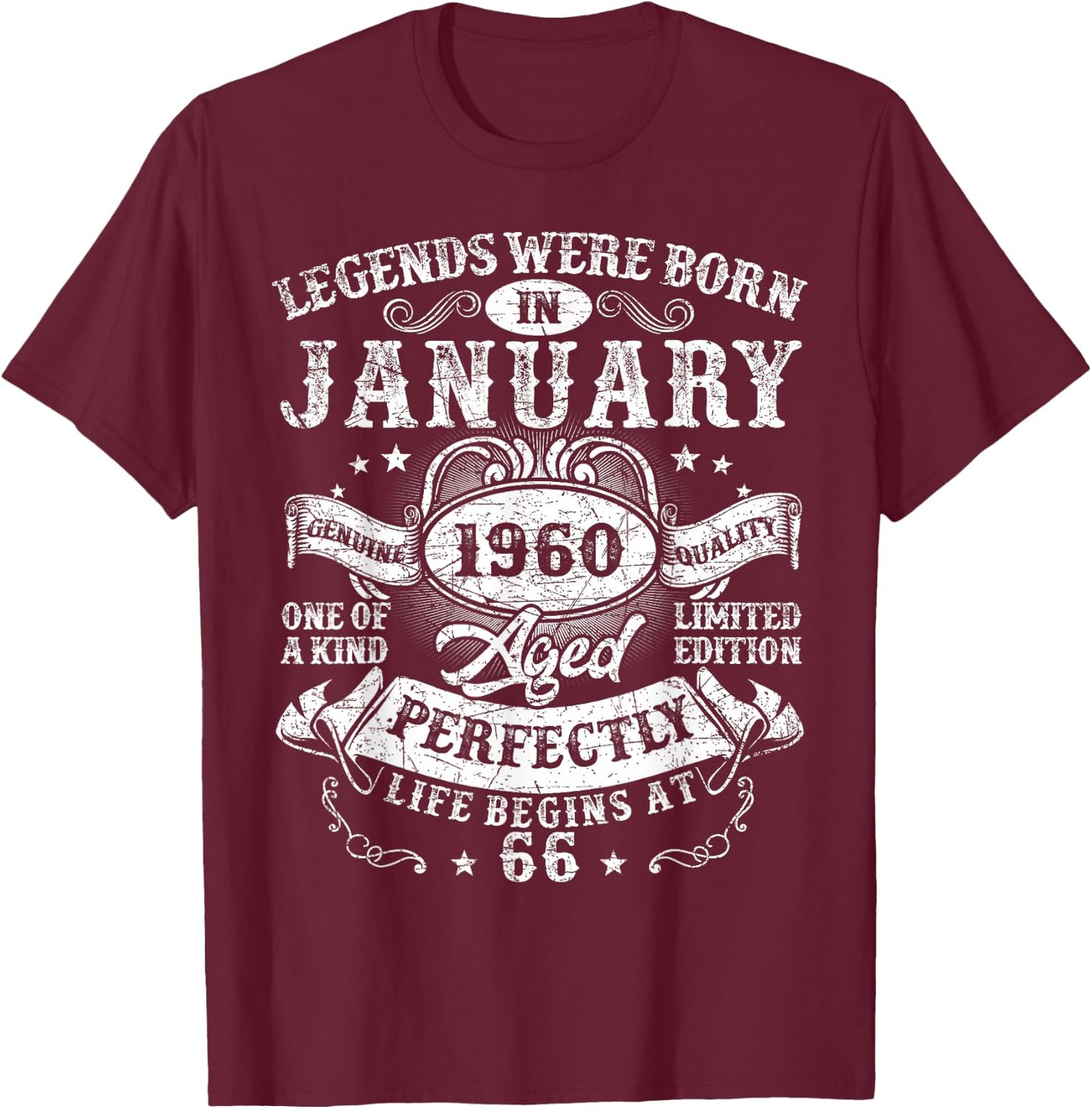 Legends were Born in January 1960 Vintage 66th Birthday Men T-Shirt - T-Shirt | Maroon