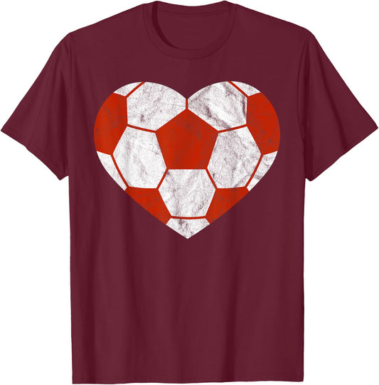 Vintage Football Heart Gift Soccer Player Valentine's Day T-Shirt - T-Shirt | Maroon