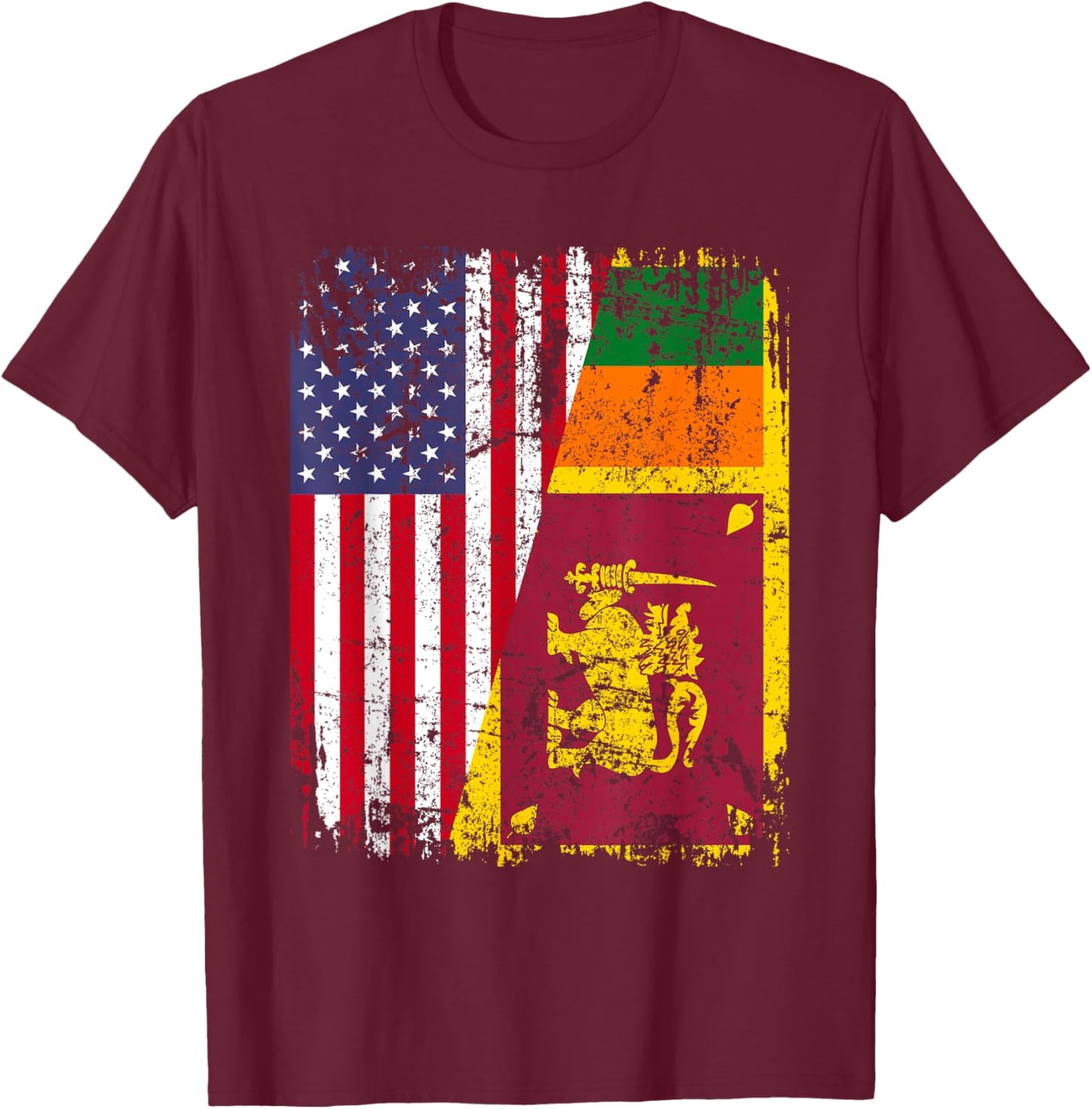 SRI LANKAN ROOTS | Half American Flag | USA SRI LANKA FLAG T-Shirt - T-Shirt | Maroon